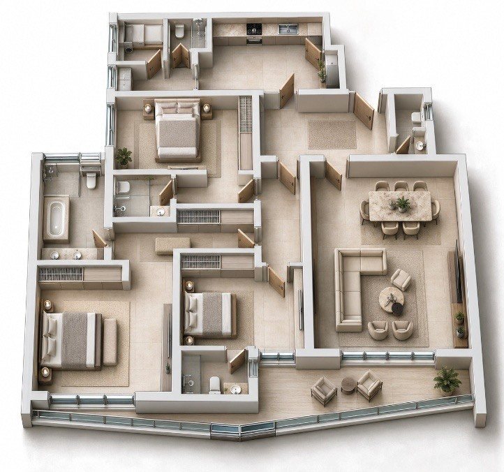 Plan 3D d'un appartement F4 – Almadies