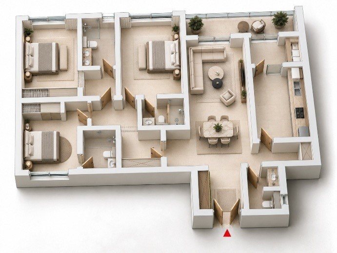 Plan 3D d'un appartement F4 – Almadies (variante)