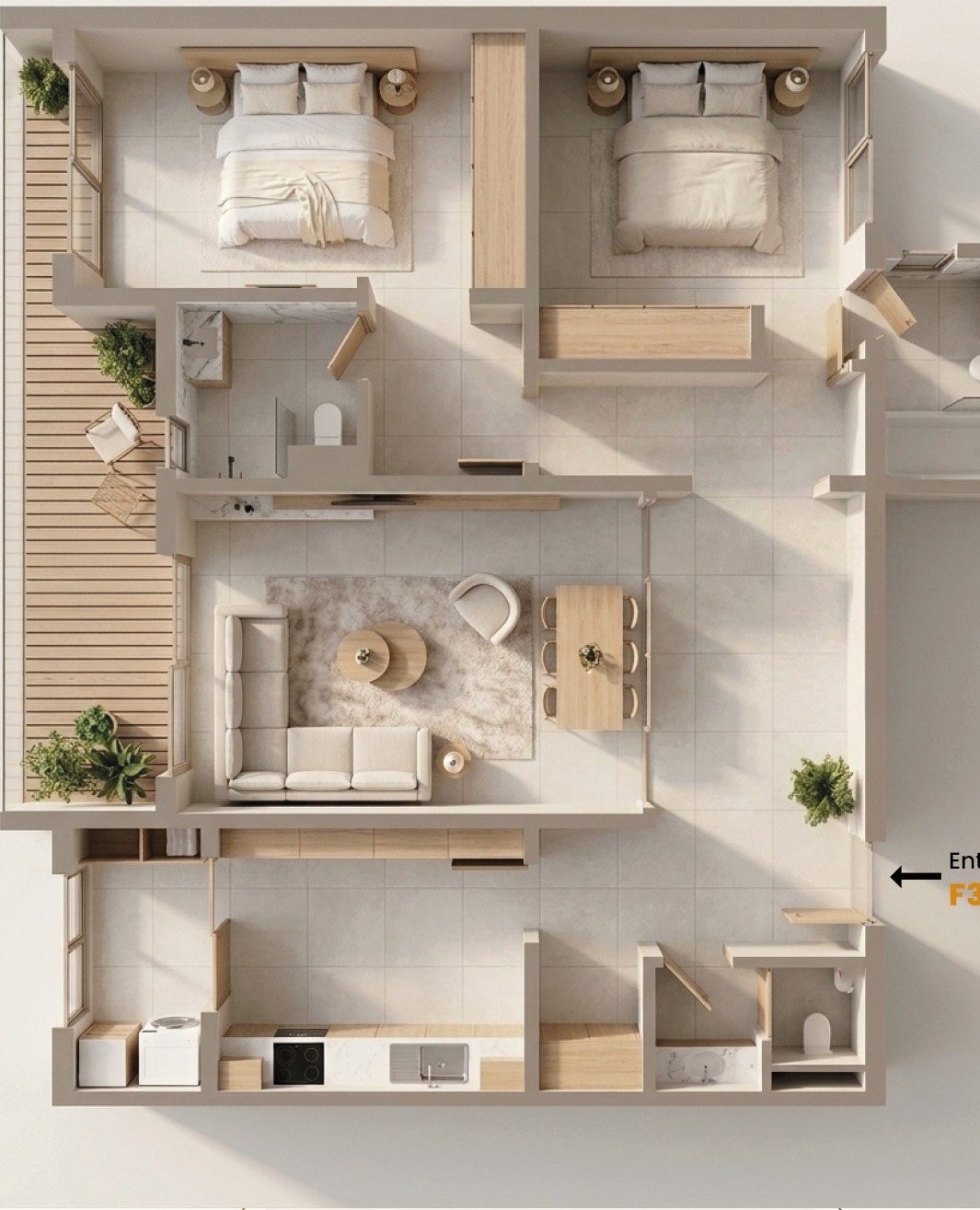 Plan de l'appartement F3 – Sacré-Cœur